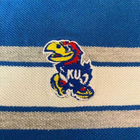Vintage Kansas Jayhawks Joe College Polo Shirt Size Large Color Blue White - Picture 2 of 6